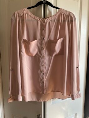 Light Pink Button-Front Long Sleeve Shirt Blouse